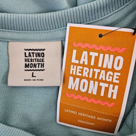 Unisex Latino Heritage Month "Hola" Mint Green Crewneck Sweatshirt Size Large - Picture 7 of 8